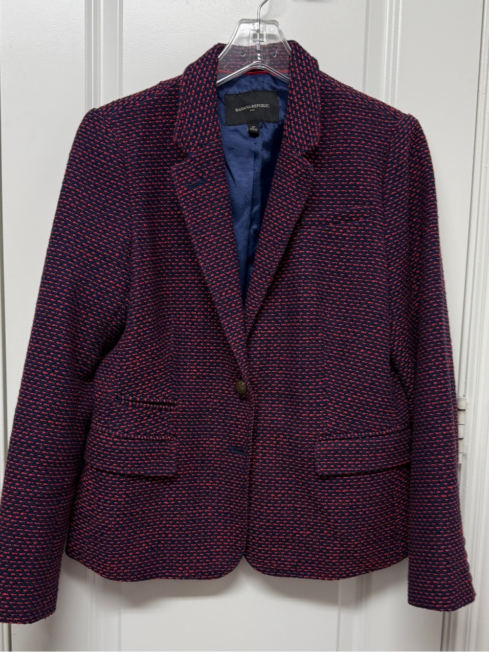 Banana Republic Navy and Red Textured Knit Blazer